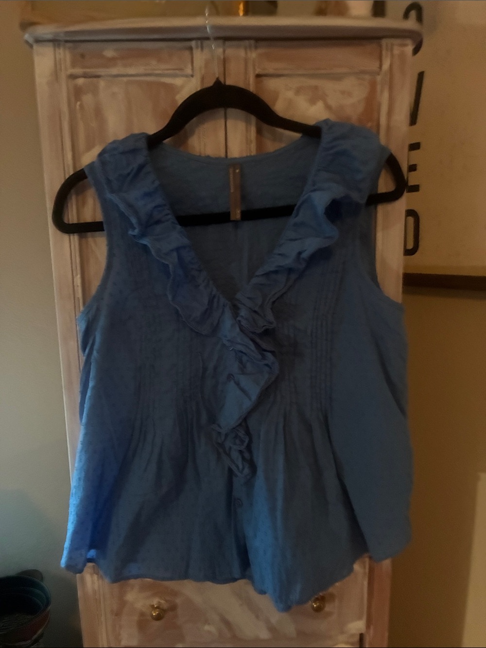 Anthropologie Blue Ruffle V-Neck Sleeveless Blouse